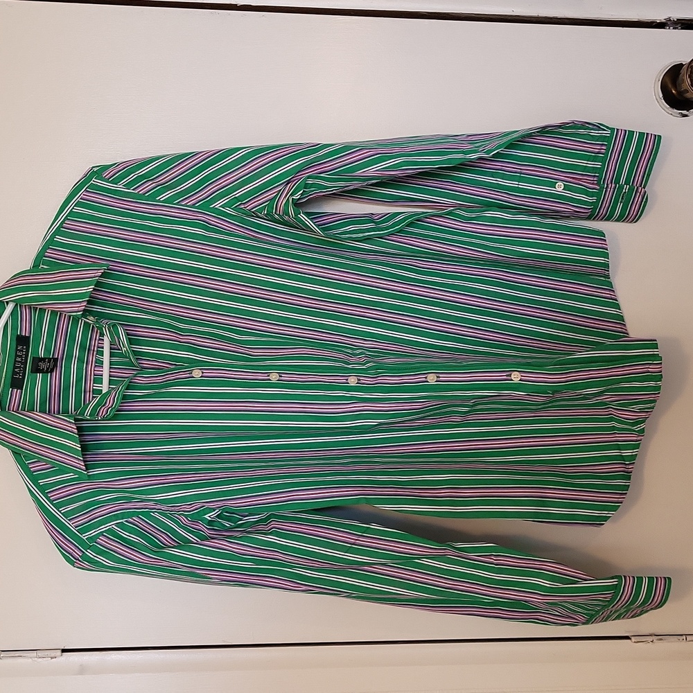 Lauren by Ralph Lauren striped button down shirt size L